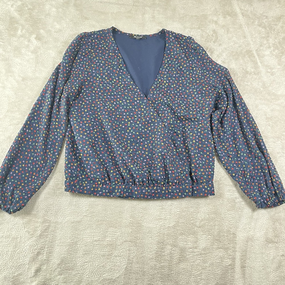 Madewell crop Wrap Dot Long Sheer‎ Sleeve Womens Blouse Small